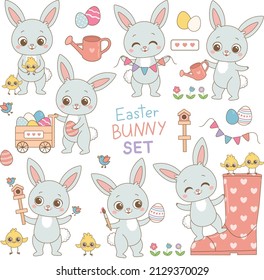 Easter bunny set, vector illustration