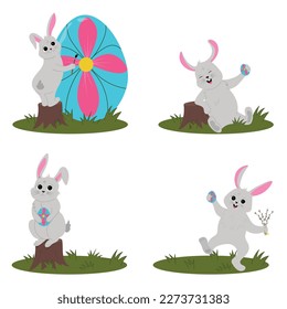 Easter bunny set. Vector illustration of cartoon rabbit