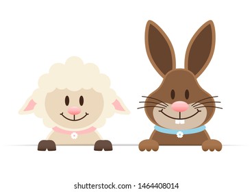 Easter Bunny And Sheep Holding Horizontal Banner 