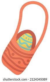 easter bunny shoulder bag with beautiful egg inside, cute vector element in flat style isolated on white background