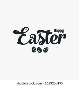 Easter bunny sign. Happy easter lettering with bunny and eggs on white background
