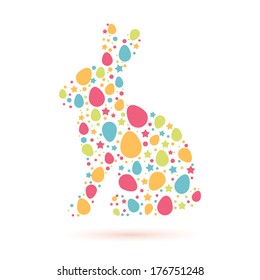 Easter bunny silhouette card made of eggs and stars
