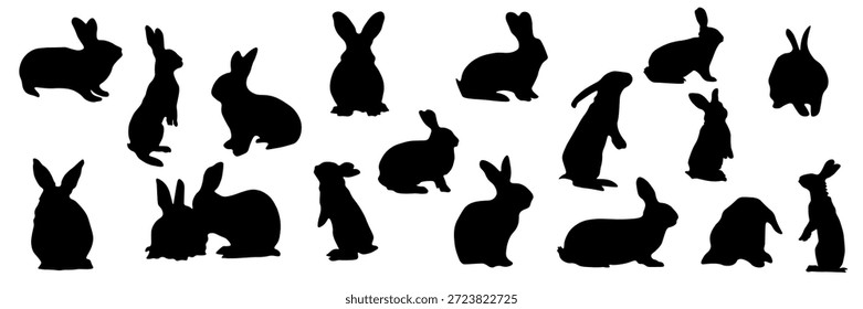 Colección de la silueta del conejo de Pascua, saltando, sentado y de pie conejos Vector conjunto