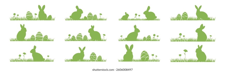 Easter. Bunny silhouette composition set. Easter decoration. Easter bunny.