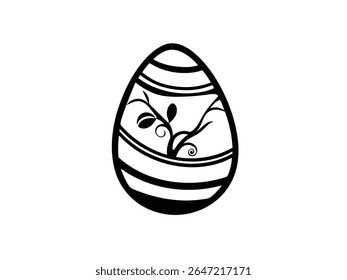 Silhueta de coelho de Páscoa com ovos decorativos e árvore de primavera ramo ilustração vetor preto para celebração de Páscoa, cartões de comemoração de férias, decoração de primavera sazonal, artesanato infantil e design festivo