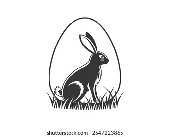 Easter bunny silhouette with decorative eggs and spring tree branch