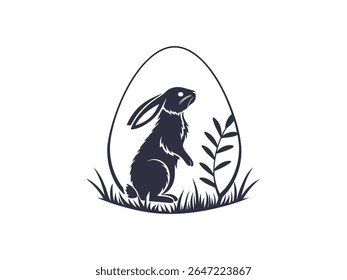 Easter bunny silhouette with decorative eggs and spring tree branch