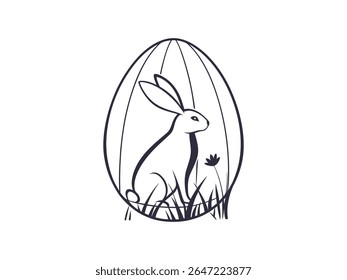 Easter bunny silhouette with decorative eggs and spring tree branch