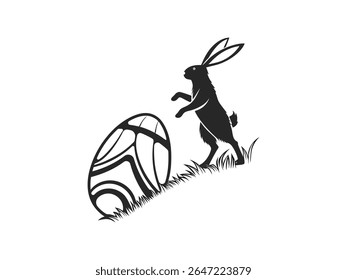 Easter bunny silhouette with decorative eggs and spring tree branch