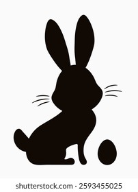 Easter bunny silhouette with easter egg. Vector Illustration isolated on white background.