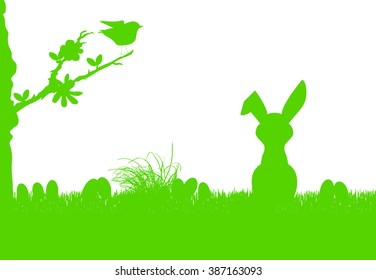 easter bunny silhouette and eggs, banner,  free copy space