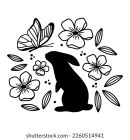 Easter bunny silhouette with flowers