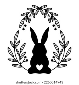 Easter bunny silhouette with flowers
