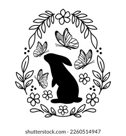 Easter bunny silhouette with flowers svg