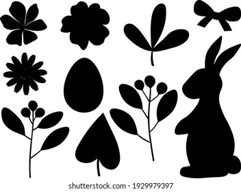 Silueta de conejo de Pascua e ilustración de vector de flores