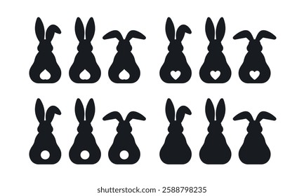 Easter bunny silhouette. Isolated black vector pictogram on white background. Holiday decor template.