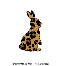 Easter bunny silhouette with leopard print. Cute hand drawn vector illustration. Isolated white background. For Easter decor, cutouts, invitations and postcards