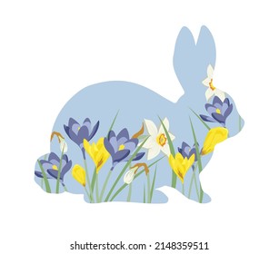 Easter bunny silhouette with spring flowers. Sticker, poster, decoration, decorations. Floral pattern in the shape of a bunny. Vector isolated single illustration