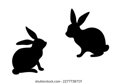 Easter bunny silhouette vector, traditional hliday rabbits couple. Christian holiday symbolic animals. Easter rabbit bunny simple graphic illustration.