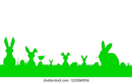 easter bunny silhouettes and easter eggs, banner and neat design element,free copy space, vector