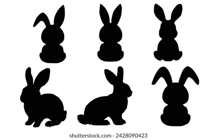 Siluetas de conejito de Pascua aisladas sobre fondo blanco. Colección de conejo y liebre ilustración vectorial