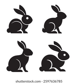 Easter bunny silhouettes isolated on a white background. Set of different rabbits silhouettes for design. Happy easter.
