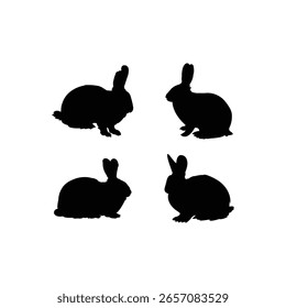 Easter Bunny Silhouettes Isolated on White Background for Holiday and Spring Designs.