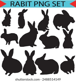 Easter bunny silhouettes, rabbit clip art set, isolated decorative elements for the holidays