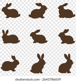 Easter bunny silhouettes. Set of silhouettes of rabbits in different poses isolated on transparent background. eps 10