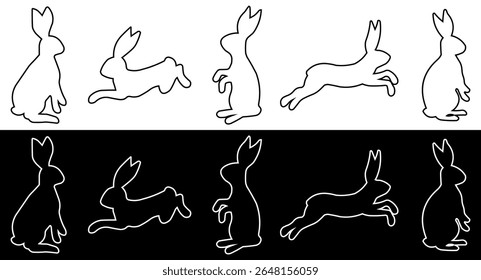 Osterhase Silhouetten in verschiedenen Posen. Vektorgrafik. 
