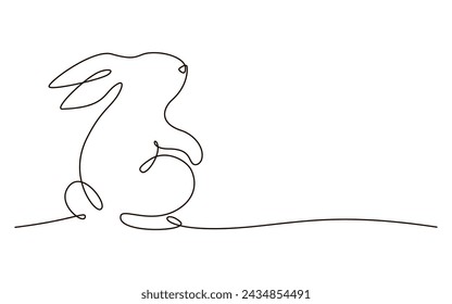 Easter bunny in single continuous one line style. Hand drawn cute silhouette rabbit vector illustration. Design for greeting card, label, poster