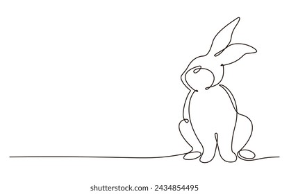 Easter bunny in single continuous one line style. Hand drawn cute silhouette rabbit vector illustration. Design for greeting card, label, poster