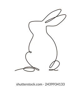 Easter bunny in single continuous one line style. Hand drawn cute silhouette rabbit vector illustration. Design for greeting card, label, poster
