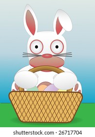 Easter Bunny Sitting With Basket of Eggs