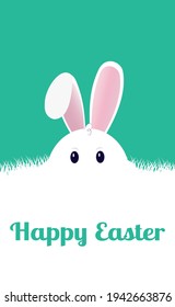 Easter bunny sitting in dense grass - Vector illustration