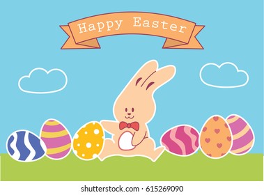 A Easter bunny sitting with Easter eggs