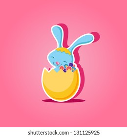 Easter Bunny sitting in golden egg with flowers