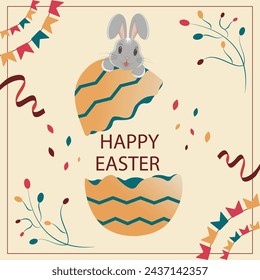 Easter bunny sitting on an egg.Greeting card.Vector illustration.EPS10