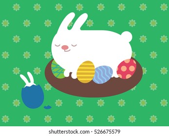 Easter Bunny Sitting On Eggs