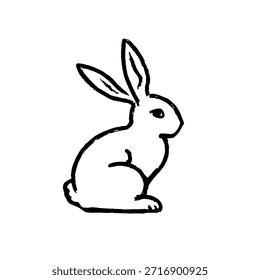 Dibujo de línea de Vector de boceto de conejo de Pascua. Lindo estilo de arte de línea de carbón de conejo. Ilustración de contorno minimalista de conejito para diseño de primavera. No es IA