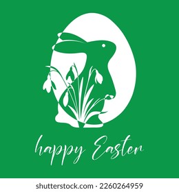 Easter Bunny with snowdrops in an egg. Simple vector in flat style for design. Happy Easter.