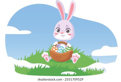 Easter bunny. Spring holiday card cartoon mascot isolated on white background