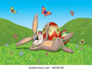 Easter bunny in a spring landscape All elements removable
