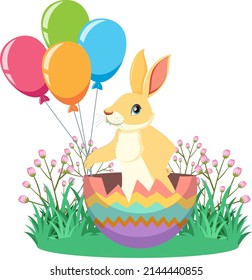 Easter bunny standing in broken egg illustration