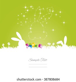 Easter bunny stars rabbit green white background