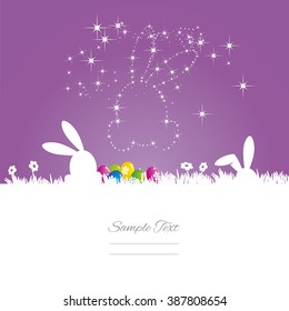 Easter bunny stars rabbit purple white background