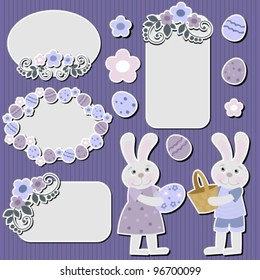Easter bunny stickers and tags, vector illustration