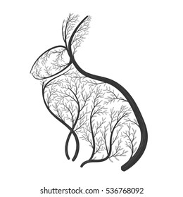 Easter bunny stylized bushes.  For use as logos on cards, in printing, posters, invitations, web design and other purposes.