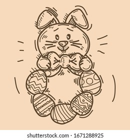 Easter bunny. Stylized Easter bunny with Easter eggs. Doodle