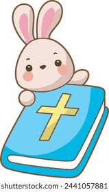 Easter bunny surprise stock illustration. Easter bunny gift in egg. Easter greeting card with cute little bunny. Symbol of joy.